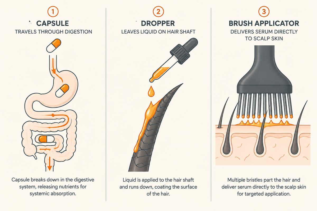 Comparison of capsule, dropper, and brush applicator delivery methods for hair serum